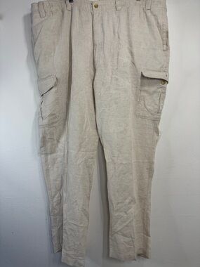 Caribbean Plus Size Men's Beige Linen Cargo Pants Big& Tall Neutral Beach